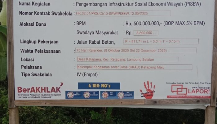 LSM PRO RAKYAT Akan Laporkan Proyek PISEW Tahun 2025 Lampung Selatan ke Presiden Prabowo dan Jaksa Agung RI, Untuk Di Audit BPK RI